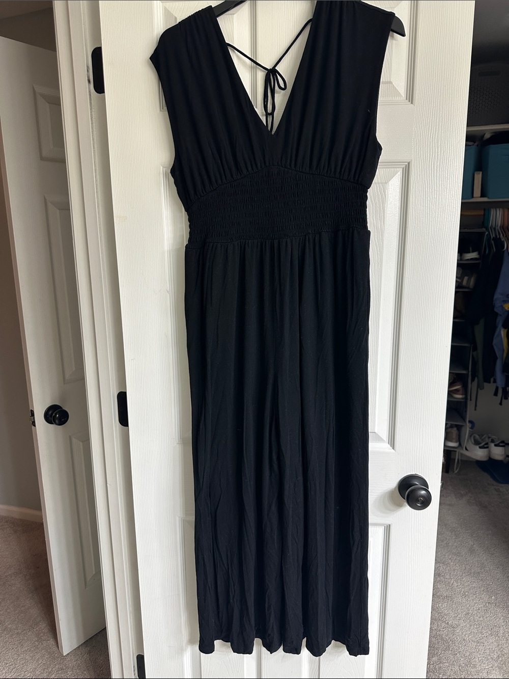 Old Navy Black V‑Neck Smocked Waist Jumpsuit